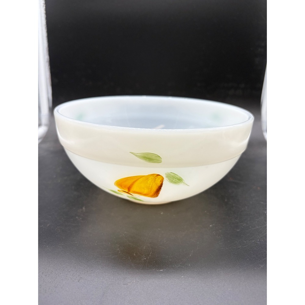 Vintage Fire-King Milk Glass Mixing‎ Bowl Fruit Peach Hand Painted